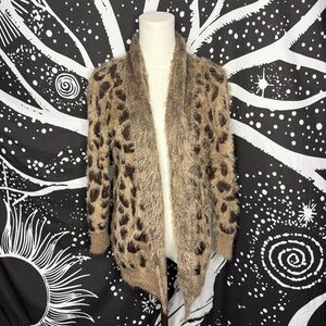 Oliver By Escio Leopard Sweater Brown Eyelash Duster Cardigan Size Small